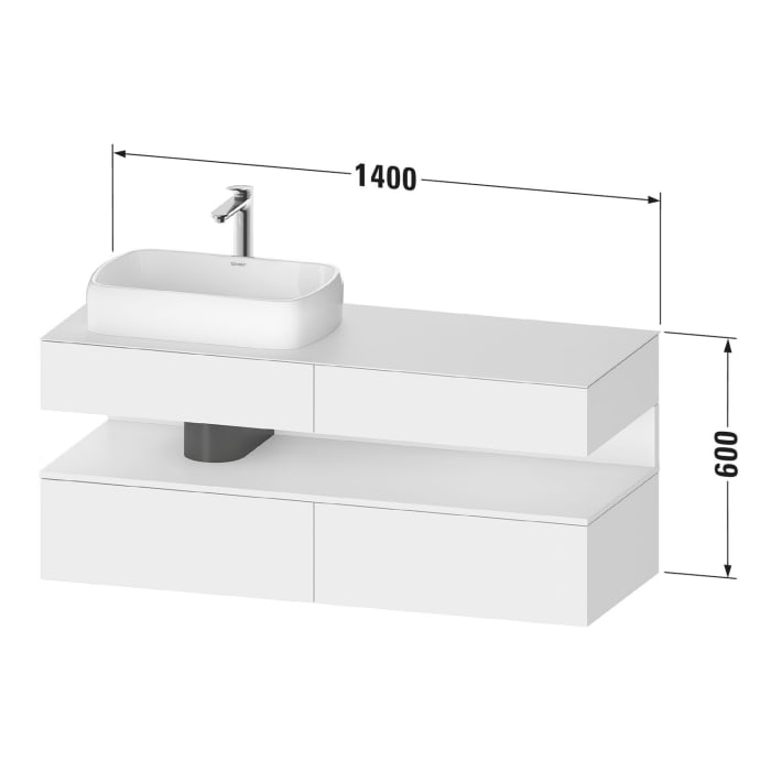 Duravit Qatego Konsolenwaschtischunterbau mit Ausschnitt links 140 x 60 cm, 4 Auszüge