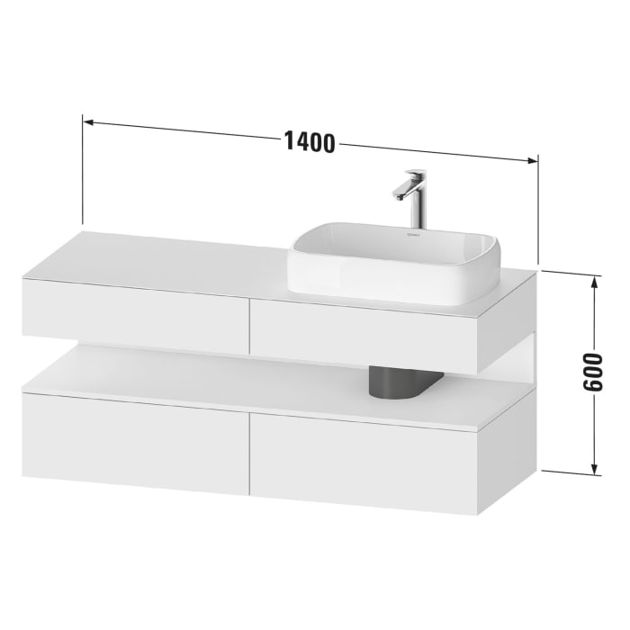 Duravit Qatego Konsolenwaschtischunterbau mit Ausschnitt rechts 140 x 60 cm, 4 Auszüge