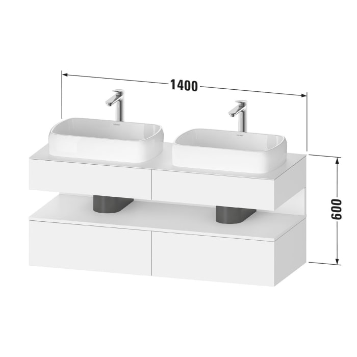 Duravit Qatego Konsolenwaschtischunterbau mit zwei Ausschnitten 140 x 60 cm, 4 Auszüge, mit LED Beleuchtung