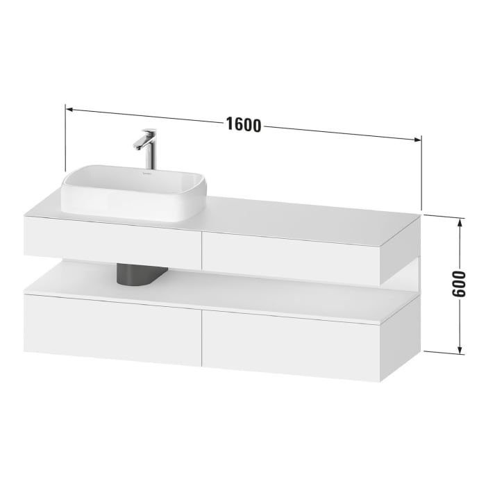Duravit Qatego Konsolenwaschtischunterbau mit Ausschnitt links 160 x 60 cm, 4 Auszüge, mit LED Beleuchtung