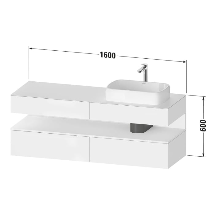 Duravit Qatego Konsolenwaschtischunterbau mit Ausschnitt rechts 160 x 60 cm, 4 Auszüge, mit LED Beleuchtung