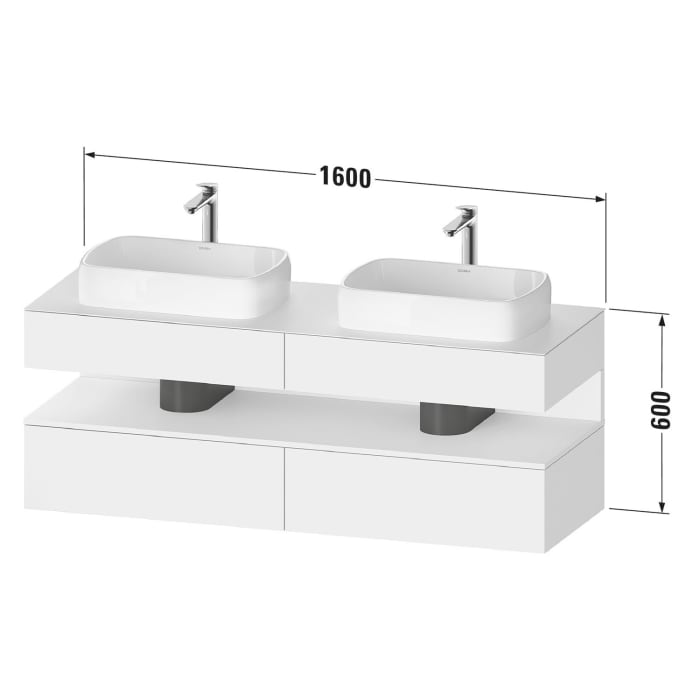Duravit Qatego Konsolenwaschtischunterbau mit zwei Ausschnitten 160 x 60 cm, 4 Auszüge, mit LED Beleuchtung