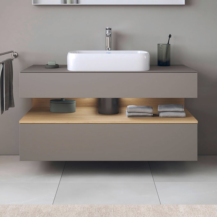 Duravit Qatego Konsolenwaschtischunterbau mit Ausschnitt mittig 120 x 60 cm, 2 Auszüge, mit LED Beleuchtung