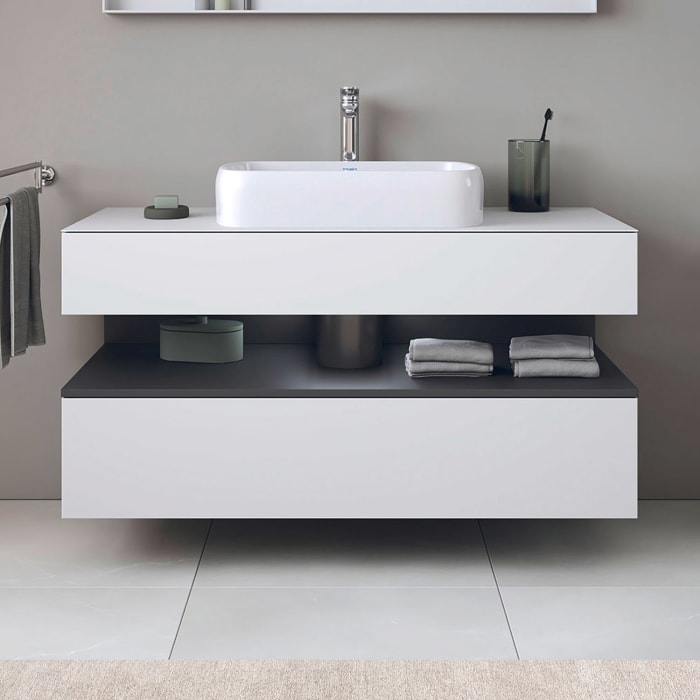 Duravit Qatego Konsolenwaschtischunterbau mit Ausschnitt mittig 120 x 60 cm, 2 Auszüge, mit LED Beleuchtung