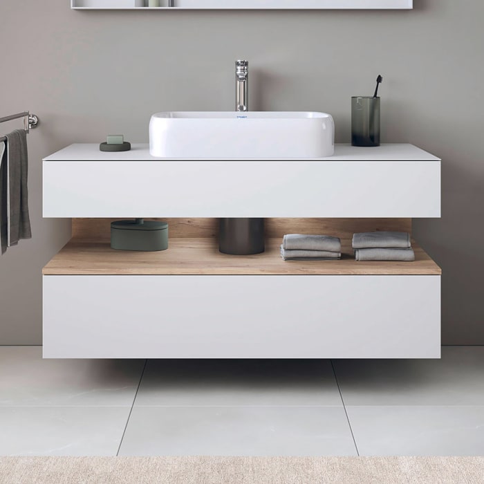 Duravit Qatego Konsolenwaschtischunterbau mit Ausschnitt mittig 120 x 60 cm, 2 Auszüge, mit LED Beleuchtung