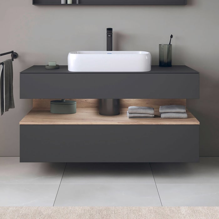 Duravit Qatego Konsolenwaschtischunterbau mit Ausschnitt mittig 120 x 60 cm, 2 Auszüge, mit LED Beleuchtung