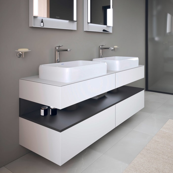 Duravit Qatego Konsolenwaschtischunterbau mit zwei Ausschnitten 160 x 60 cm, 4 Auszüge, mit LED Beleuchtung
