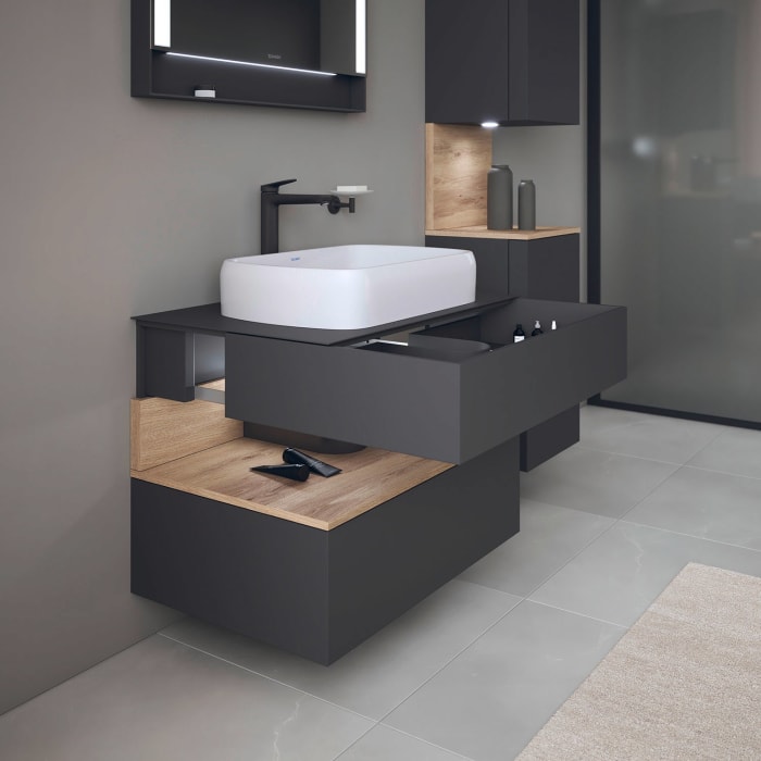 Duravit Qatego Konsolenwaschtischunterbau mit Ausschnitt mittig 80 x 60 cm, 2 Auszüge, mit LED Beleuchtung