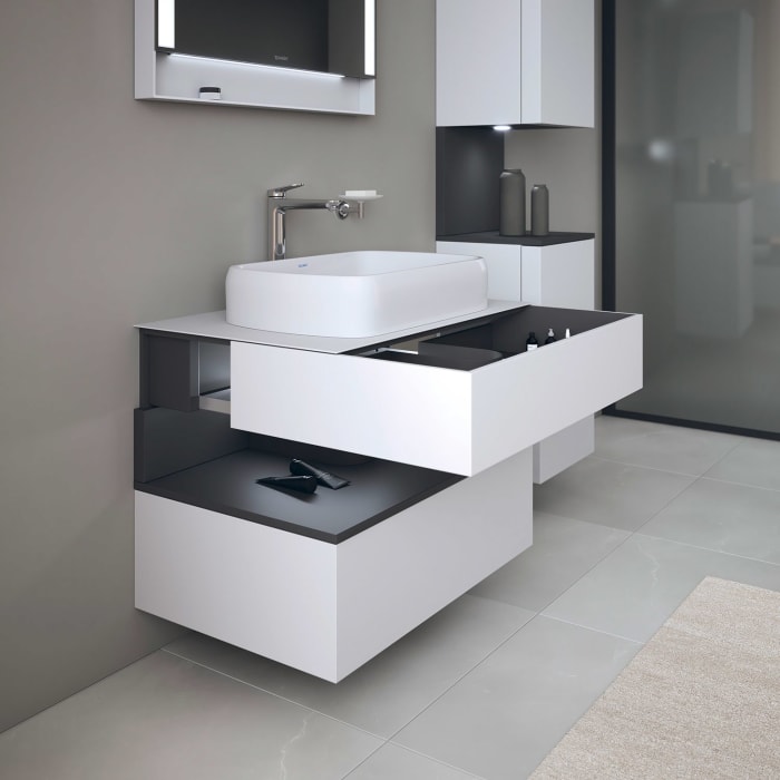 Duravit Qatego Konsolenwaschtischunterbau mit Ausschnitt mittig 80 x 60 cm, 2 Auszüge