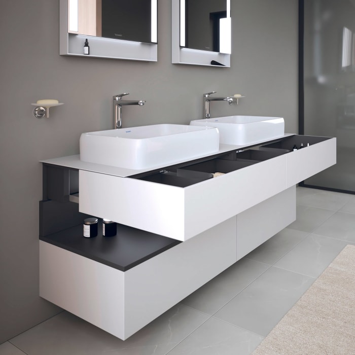 Duravit Qatego Konsolenwaschtischunterbau mit zwei Ausschnitten 140 x 60 cm, 4 Auszüge