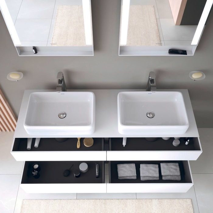 Duravit Qatego Konsolenwaschtischunterbau mit zwei Ausschnitten 160 x 60 cm, 4 Auszüge, mit LED Beleuchtung