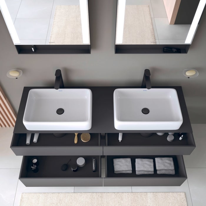 Duravit Qatego Konsolenwaschtischunterbau mit zwei Ausschnitten 160 x 60 cm, 4 Auszüge, mit LED Beleuchtung