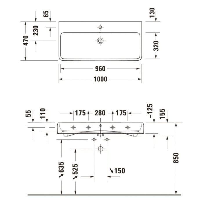 Duravit Qatego Waschtisch 100 x 47 cm, 1 Hahnloch