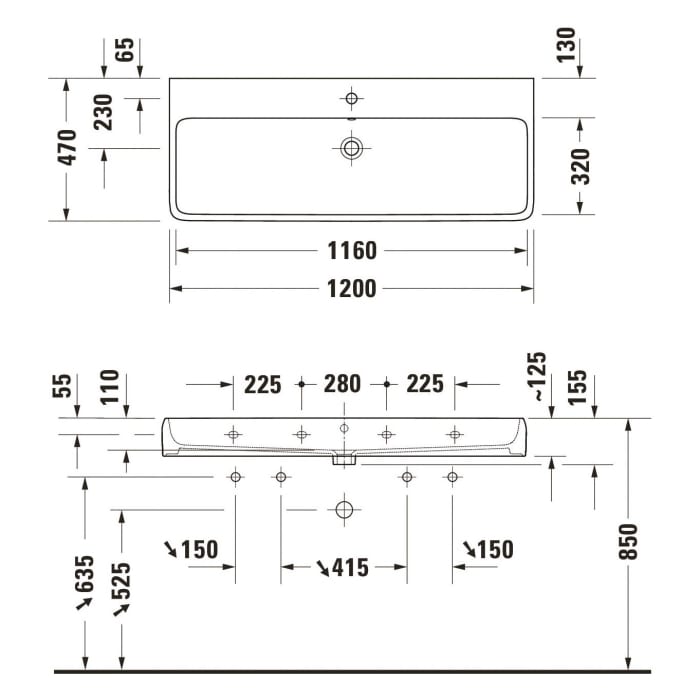 Duravit Qatego Waschtisch 120 x 47 cm, 1 Hahnloch, mit HygieneGlace