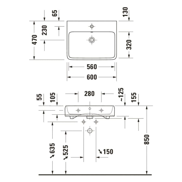 Duravit Qatego Waschtisch 60 x 47 cm geschliffen, ohne Hahnloch
