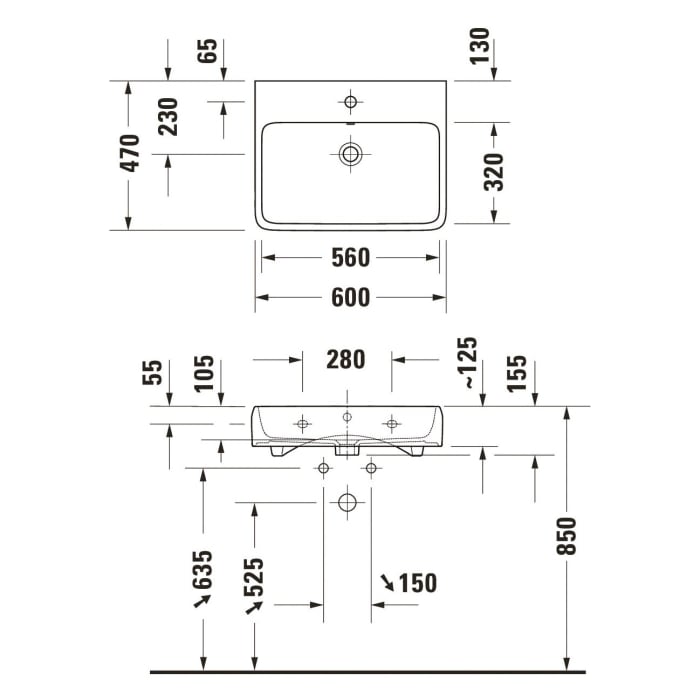 Duravit Qatego Waschtisch 60 x 47 cm, ohne Hahnloch