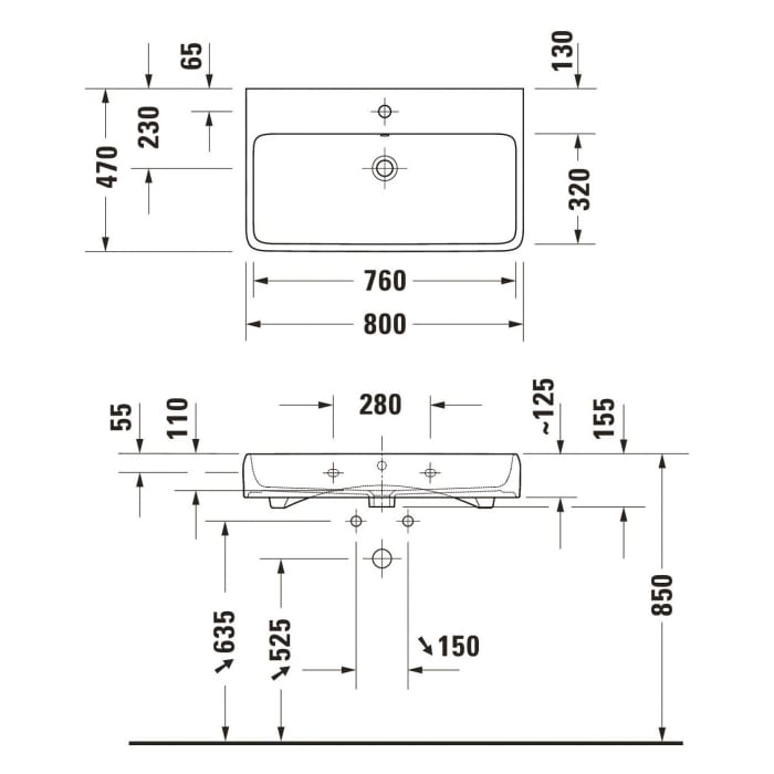 Duravit Qatego Waschtisch 80 x 47 cm, 1 Hahnloch, mit HygieneGlace