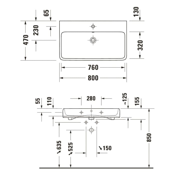 Duravit Qatego Waschtisch 80 x 47 cm, ohne Hahnloch, mit HygieneGlace