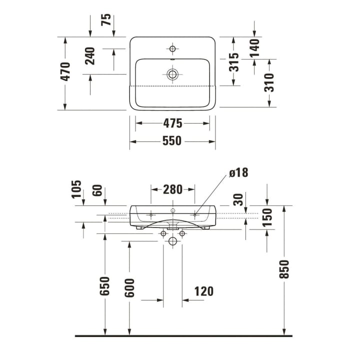 Duravit Qatego Halbeinbauwaschtisch 55 x 47 cm