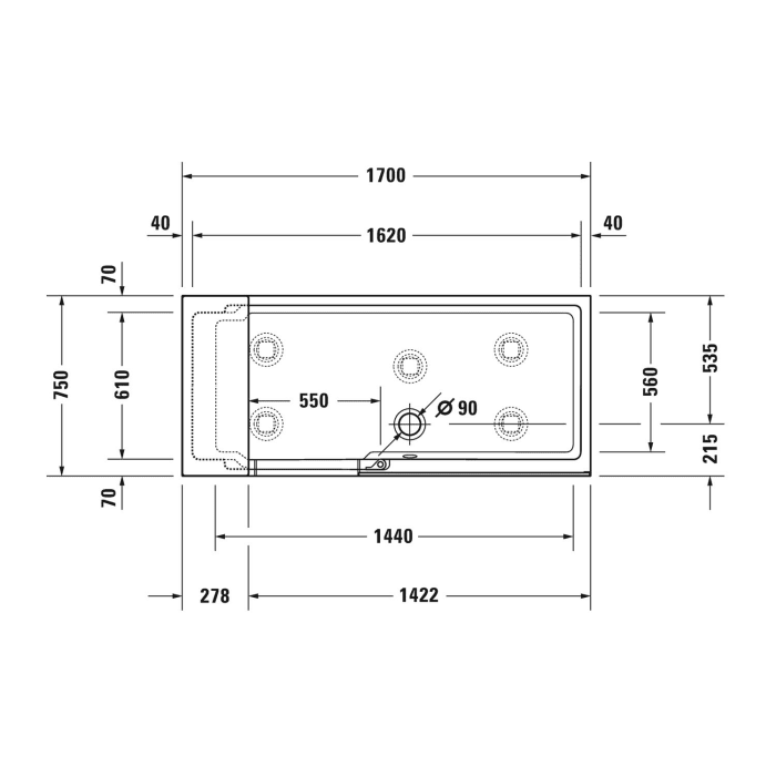Duravit Shower & Bath Dusch-Badewanne für Nische, Glas rechts 170 x 75 cm