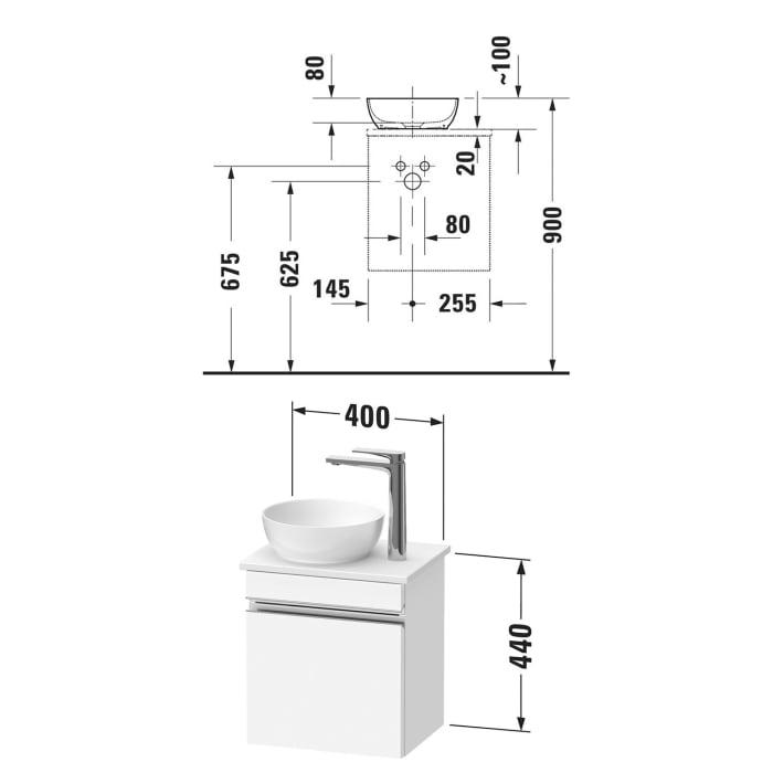 Duravit Sivida Konsolenwaschtischunterbau wandhängend 40 x 44 cm mit 1 Tür