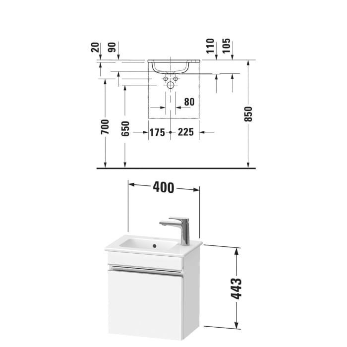 Duravit Sivida Waschtischunterbau wandhängend 40 x 44,3 cm mit 1 Tür
