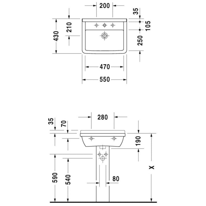 Duravit Starck 3 Waschtisch 55 cm mit 1 Hahnloch