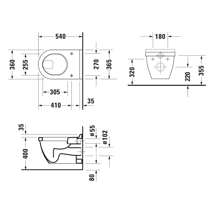 Duravit Starck 3 Wand-WC Flachspüler