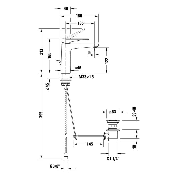 Duravit Tulum Einhebel-Waschtischmischer M, mit FreshStart und Ablaufgarnitur