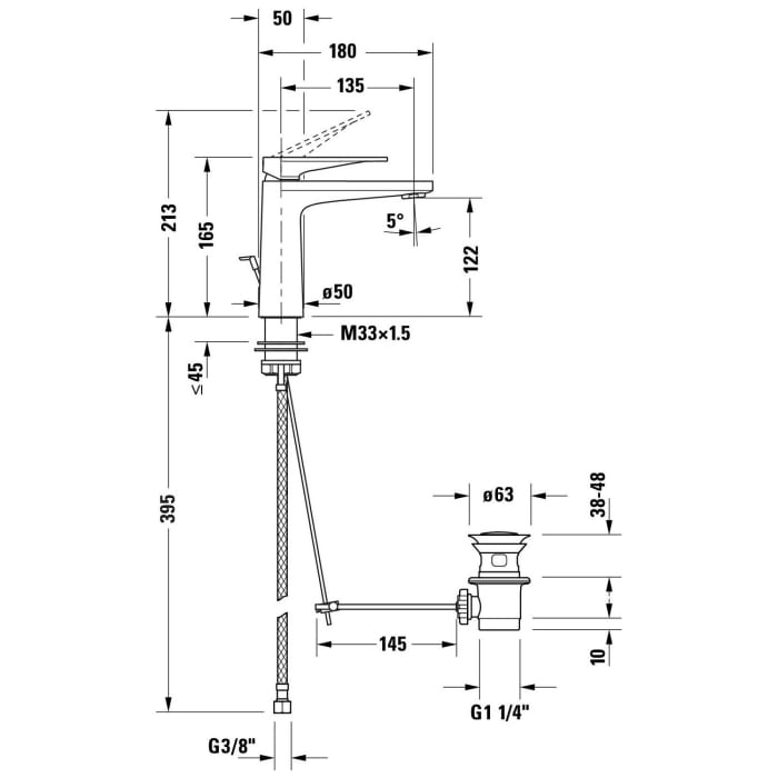 Duravit Tulum Einhebel-Waschtischmischer M FreshStart, mit Ablaufgarnitur