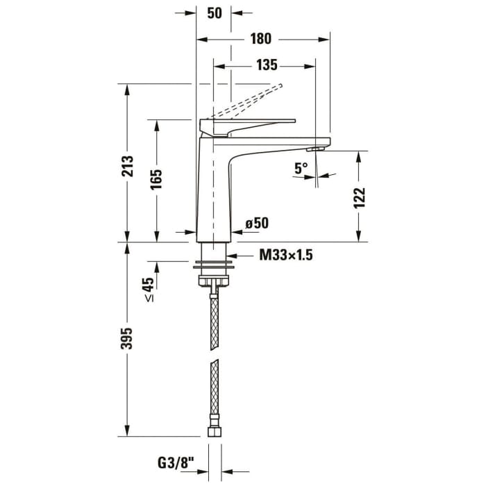 Duravit Tulum Einhebel-Waschtischmischer M FreshStart, ohne Ablaufgarnitur