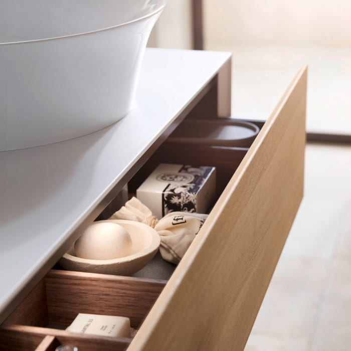 Duravit White Tulip Konsolenwaschtischunterbau mit zwei Ausschnitten 130 x 40,8 cm, 2 Auszüge, grifflos