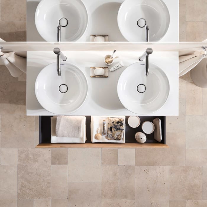 Duravit White Tulip Konsolenwaschtischunterbau mit zwei Ausschnitten 130 x 40,8 cm, 2 Auszüge, grifflos