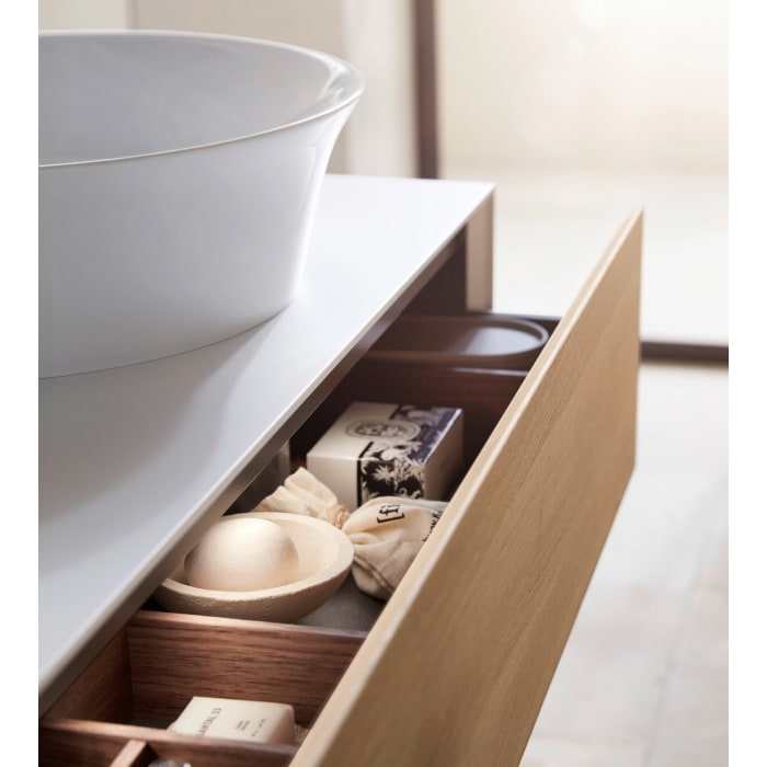 Duravit White Tulip Konsolenwaschtischunterbau mit Ausschnitt mittig 130 x 40,8 cm, 2 Auszüge, grifflos