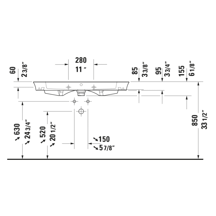 Duravit White Tulip Möbel-/Waschtisch 105,5 cm, mit Überlauf ohne Hahnloch