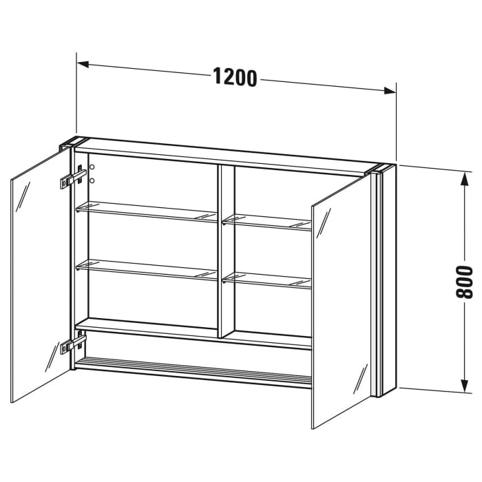 Duravit Xsquare Spiegelschrank 120 x 80 cm, 2 Türen, Steckdose: LKZ 2 (CH)