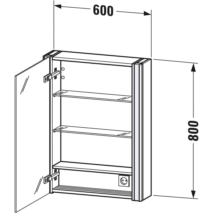 Duravit Xsquare Spiegelschrank 60 x 80 cm, 1 Tür Anschlag links, Steckdose: LKZ 1 (F)