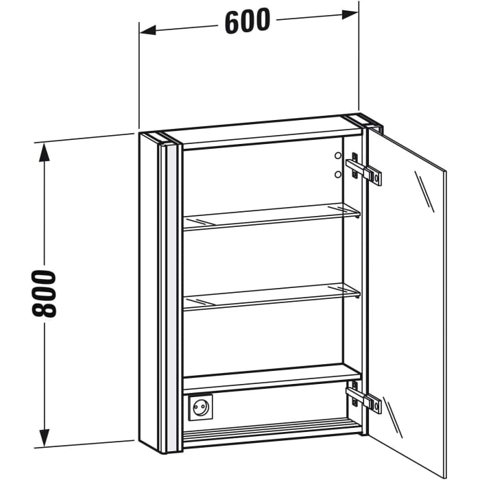 Duravit Xsquare Spiegelschrank 60 x 80 cm, 1 Tür Anschlag rechts, Steckdose: LKZ 1 (F)
