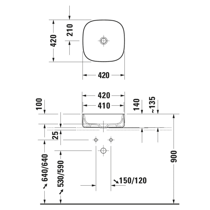 Duravit Zencha Aufsatzbecken 42 x 42 cm, ohne Hahnlochbank