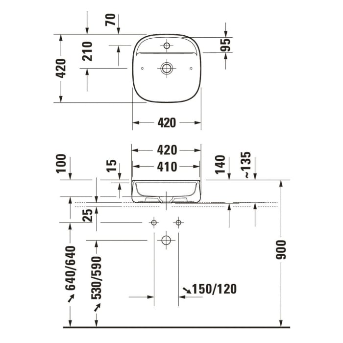 Duravit Zencha Aufsatzbecken 42 x 42 cm, mit Hahnlochbank