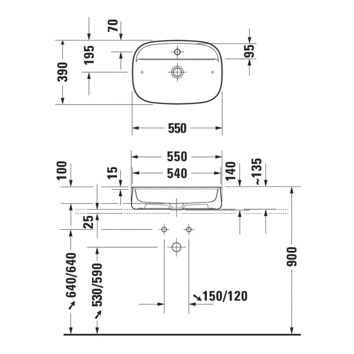 Duravit Zencha Aufsatzbecken 55 x 39 cm, mit Hahnlochbank