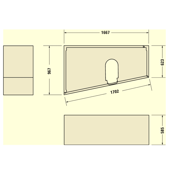 Duravit No. 1 Wannenträger für Trapez-Badewanne 170 x 100 cm mit 1 Rückenschräge links