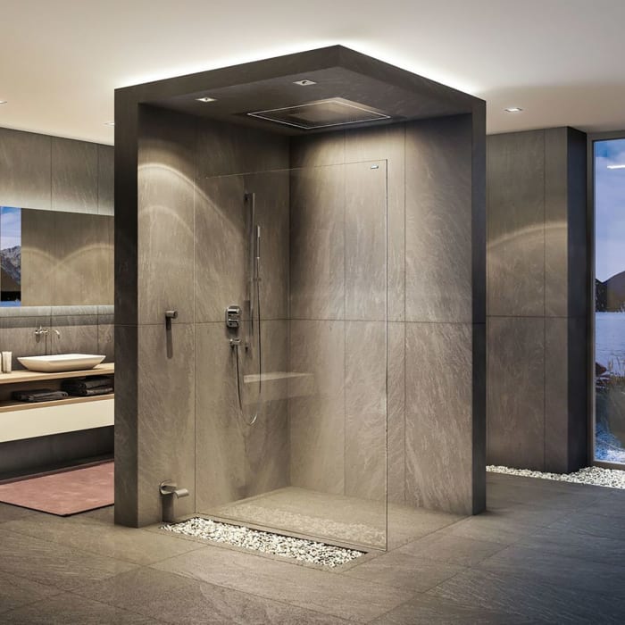 DUSCHOLUX Air 2 Walk-In Duschwand, Anschlag links mit Unterputz Wandprofil, Maßanfertigung bis 120 x 220 cm