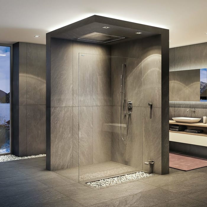 DUSCHOLUX Air 2 Walk-In Duschwand, Anschlag rechts mit Unterputz Wandprofil, Maßanfertigung bis 120 x 220 cm