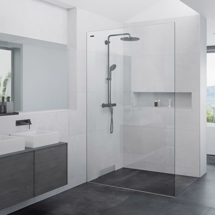 DUSCHOLUX Air 3 Walk-In Duschwand, Anschlag links, Maßanfertigung bis 200 x 220 cm