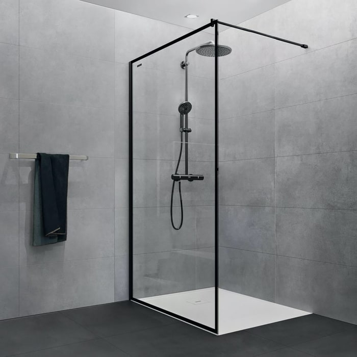 DUSCHOLUX Allegra Walk-In Duschwand, Anschlag links mit Traverse, 160 x 200 cm, mit CareTec Pro-Beschichtung