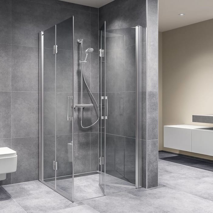 DUSCHOLUX Bella Vita 3 Drehfalttür 110 x 200 cm für Eckeinstieg, Anschlag rechts mit CareTec Pro-Beschichtung