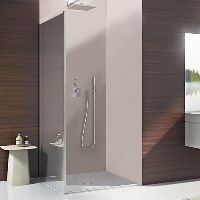 DUSCHOLUX Bella Vita 3 Seitenteil links Maßanfertigung bis 120,5 x 200 cm verkürzt freihängend zur Kombination mit Pendeltür und Drehfalttür, mit CareTec Pro-Beschichtung