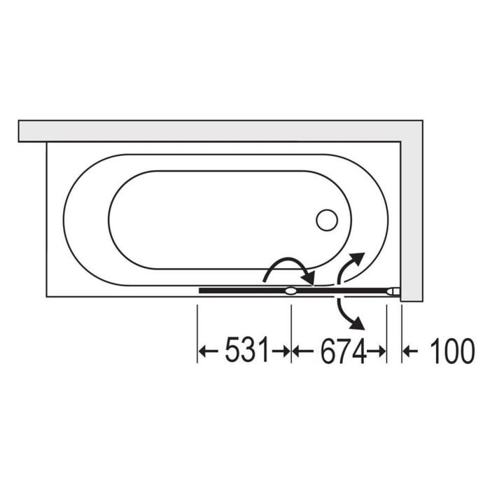 DUSCHOLUX Bella Vita C Faltduschwand 2-teilig Maßanfertigung bis 124 x 150 cm für Badewannen, Montage rechts mit CareTec Pro-Beschichtung