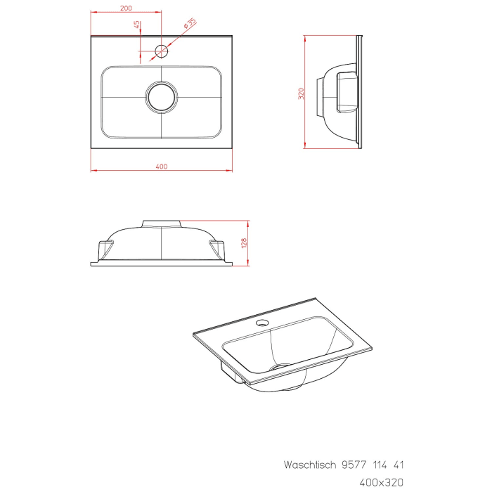 Emco asis Waschtisch 40 cm mit 1 Hahnloch